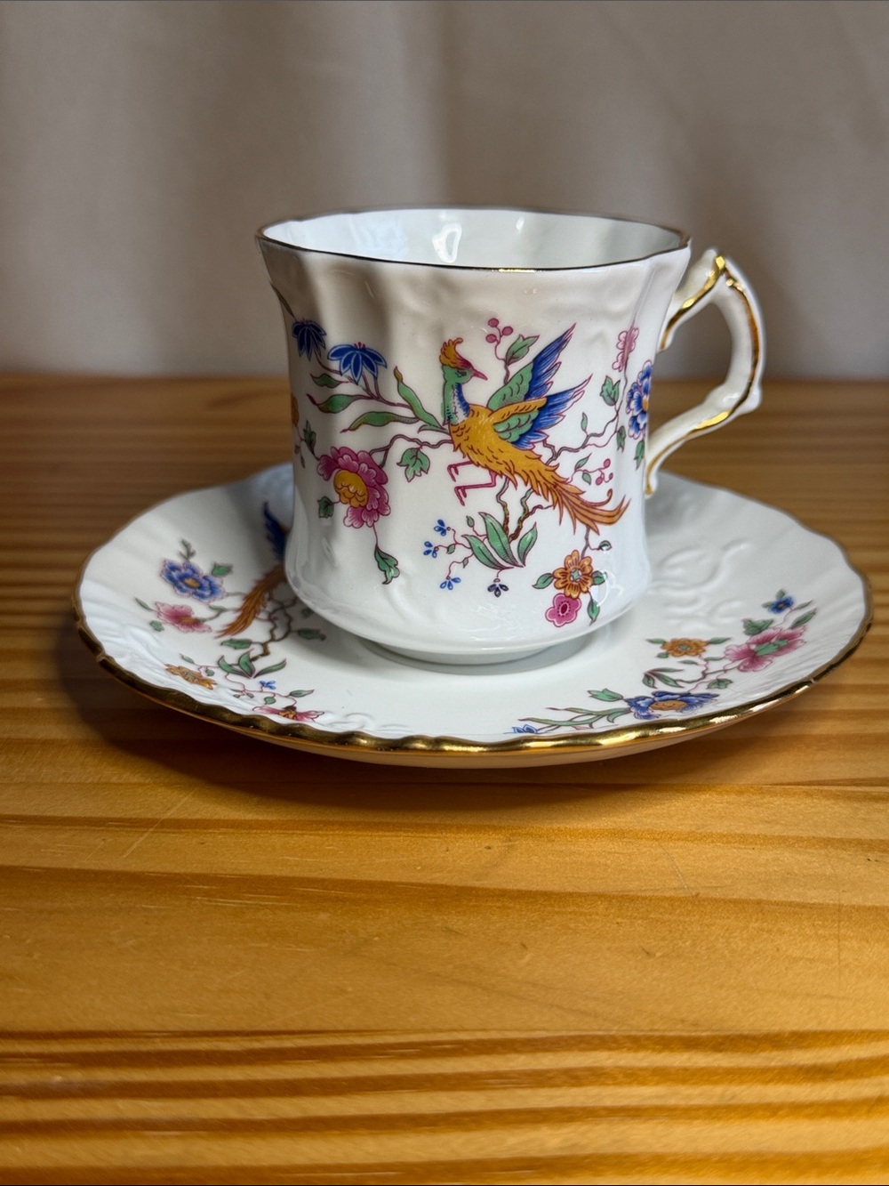Vintage Hammersley Bird of Paradise Teacup Saucer Set Fine Bone China England